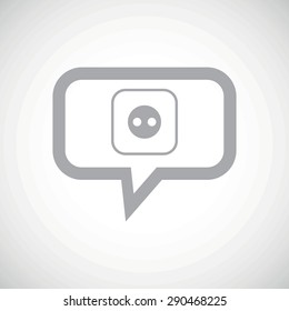 Grey image of socket in chat bubble, on white gradient background