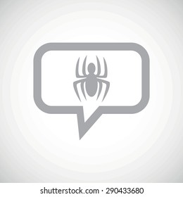 Grey image of spider in chat bubble, on white gradient background