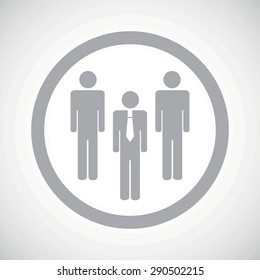 Grey image of three people team in circle, on white gradient background