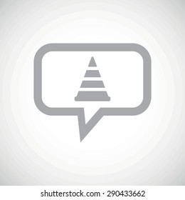 Grey image of traffic cone in chat bubble, on white gradient background