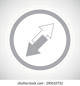 Grey image of two tilted opposite arrows in circle, on white gradient background
