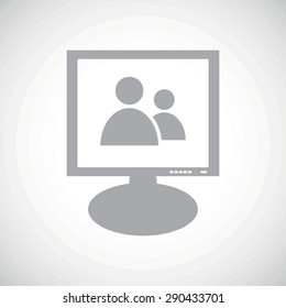 Grey image of two user icons on screen, on white gradient background