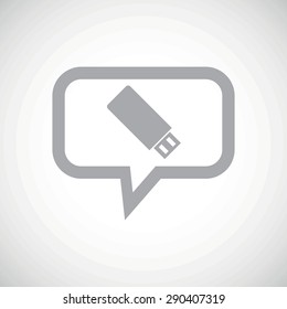 Grey image of USB flash drive in chat bubble, on white gradient background