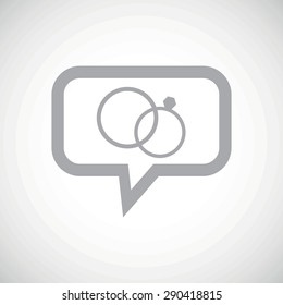 Grey image of wedding rings in chat bubble, on white gradient background