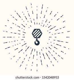 Grey Industrial hook icon isolated on beige background. Crane hook icon. Abstract circle random dots. Vector Illustration