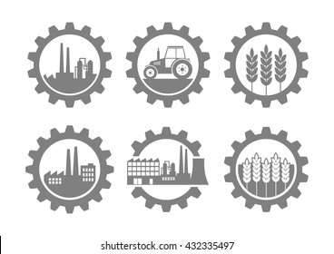 Grey industrial icons on white background