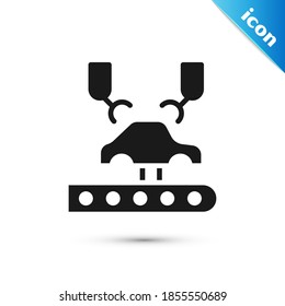Grey Industrial machine robotic robot arm hand on car factory icon isolated on white background. Industrial automation production automobile.  Vector