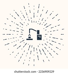 Grey Industrial machine robotic robot arm hand factory icon isolated on beige background. Industrial robot manipulator. Abstract circle random dots. Vector