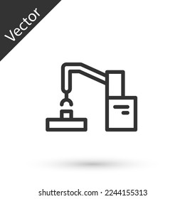 Grey Industrial machine robotic robot arm hand factory icon isolated on white background. Industrial robot manipulator. Vector