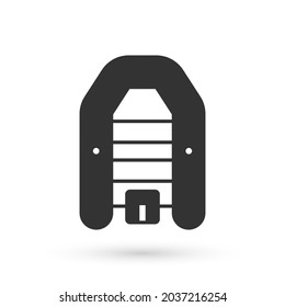Grey Inflatable boat with outboard motor icon isolated on white background.  Vector