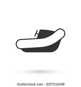 Grey Inflatable boat with outboard motor icon isolated on white background.  Vector