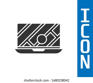 Infografía gris del icono de navegación del mapa de la ciudad aislado en fondo blanco. Diseño del concepto de interfaz de aplicaciones para portátiles. Concepto de geolocalización. Ilustración vectorial