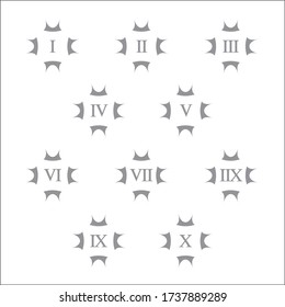 Grey info-graphic roman numbers can be use to create presentation. Bullet points roman numbers one to ten. Label shape vector numbers.