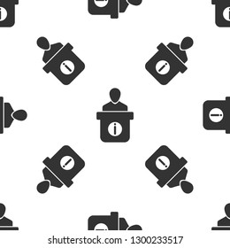 Grey Information desk icon isolated seamless pattern on white background. Man silhouette standing at information desk. Help person symbol. Information counter icon. Vector Illustration