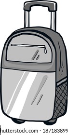 Grauer interessanter Koffer, Illustration, Vektorgrafik auf weißem Hintergrund.