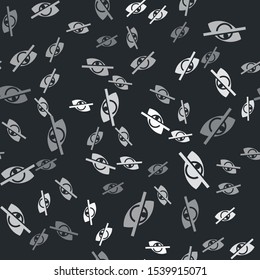 Grey Invisible or hide icon isolated seamless pattern on black background.  Vector Illustration
