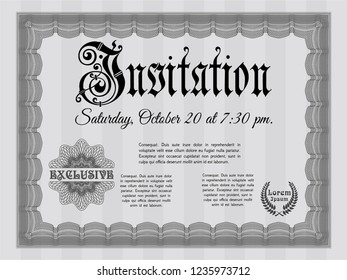Grey Invitation. With background. Elegant design. Detailed. 