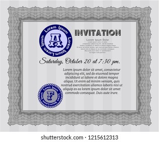 Grey Invitation. With complex background. Beauty design. Detailed. 