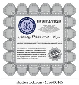 Grey Invitation. Complex background. Detailed. Cordial design. 