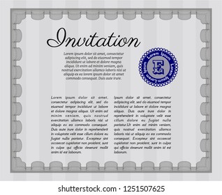 Grey Invitation. With complex linear background. Cordial design. Detailed. 