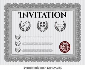 Grey Invitation. With complex linear background. Retro design. Detailed. 