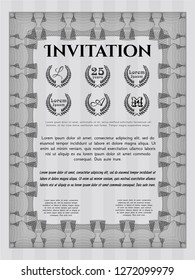 Grey Invitation. With complex linear background. Vector illustration. Sophisticated design. 