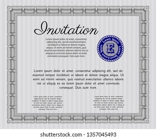 Grey Invitation. With complex linear background. Vector illustration. Lovely design. 