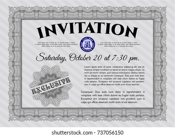 Grey Invitation. Cordial design. With complex linear background. Vector illustration. 