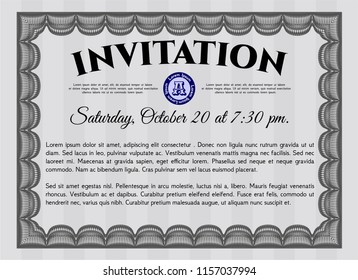 Grey Invitation. Cordial design. Vector illustration. With complex linear background. 