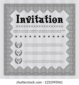 Grey Invitation. Detailed. With complex linear background. Money Pattern. 
