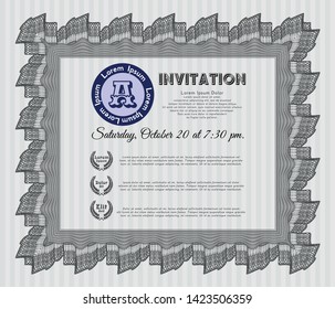 Grey Invitation. Detailed. With complex linear background. Elegant design. 