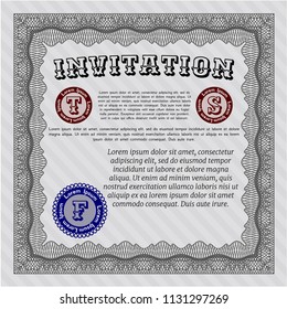 Grey Invitation. Detailed. With guilloche pattern. Beauty design. 