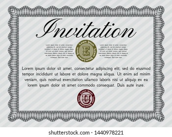 Grey Invitation. Detailed. With guilloche pattern and background. Lovely design. 
