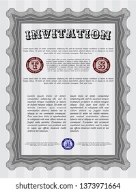 Grey Invitation. Detailed. With linear background. Cordial design. 