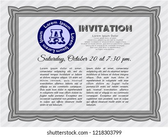 Grey Invitation. Easy to print. Customizable, Easy to edit and change colors. Retro design. 