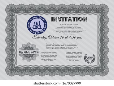 Grey Invitation. Easy to print. Customizable, Easy to edit and change colors. Money style design. 
