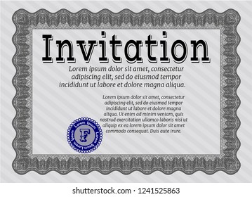 Grey Invitation. Easy to print. Detailed. Artistry design. 