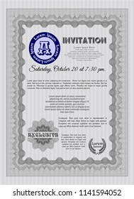 Grey Invitation. Elegant design. Vector illustration. With guilloche pattern. 
