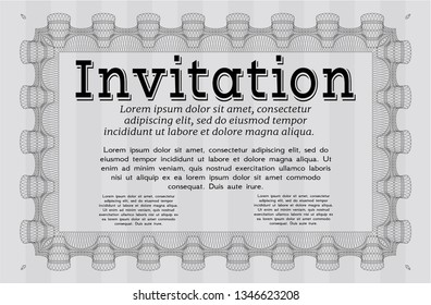 Grey Invitation. Good design. With guilloche pattern and background. Detailed. 
