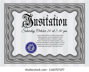 Grey Invitation. With guilloche pattern and background. Cordial design. Customizable, Easy to edit and change colors. 