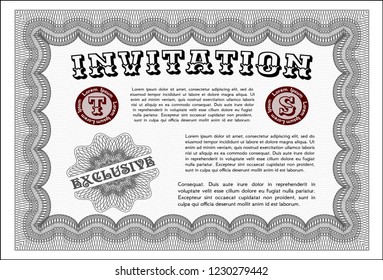 Grey Invitation. With guilloche pattern and background. Vector illustration. Good design. 
