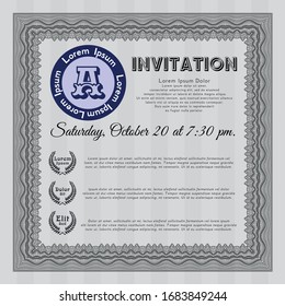 Grey Invitation. With guilloche pattern and background. Modern design. Detailed. 