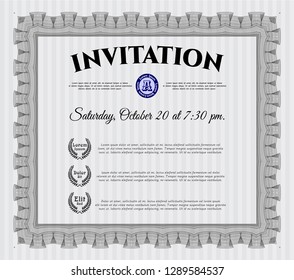 Grey Invitation. With guilloche pattern. Customizable, Easy to edit and change colors. Artistry design. 