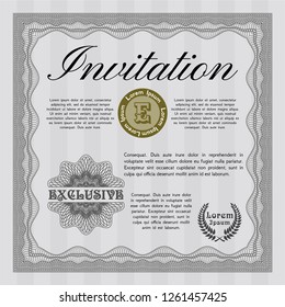 Grey Invitation. With guilloche pattern. Vector illustration. Perfect design. 