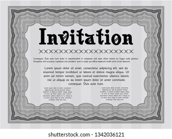 Grey Invitation. With linear background. Detailed. Cordial design. 