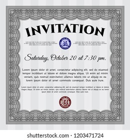 Grey Invitation. Lovely design. Vector illustration. With complex linear background. 