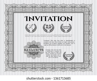 Grey Invitation. Nice design. With complex linear background. Detailed. 