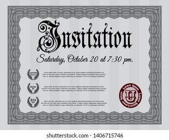 Grey Invitation. Nice design. Vector illustration. With linear background. 