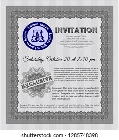 Grey Invitation. Printer friendly. Detailed. Sophisticated design. 