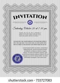 Grey Invitation. Printer friendly. Detailed. Money Pattern. 